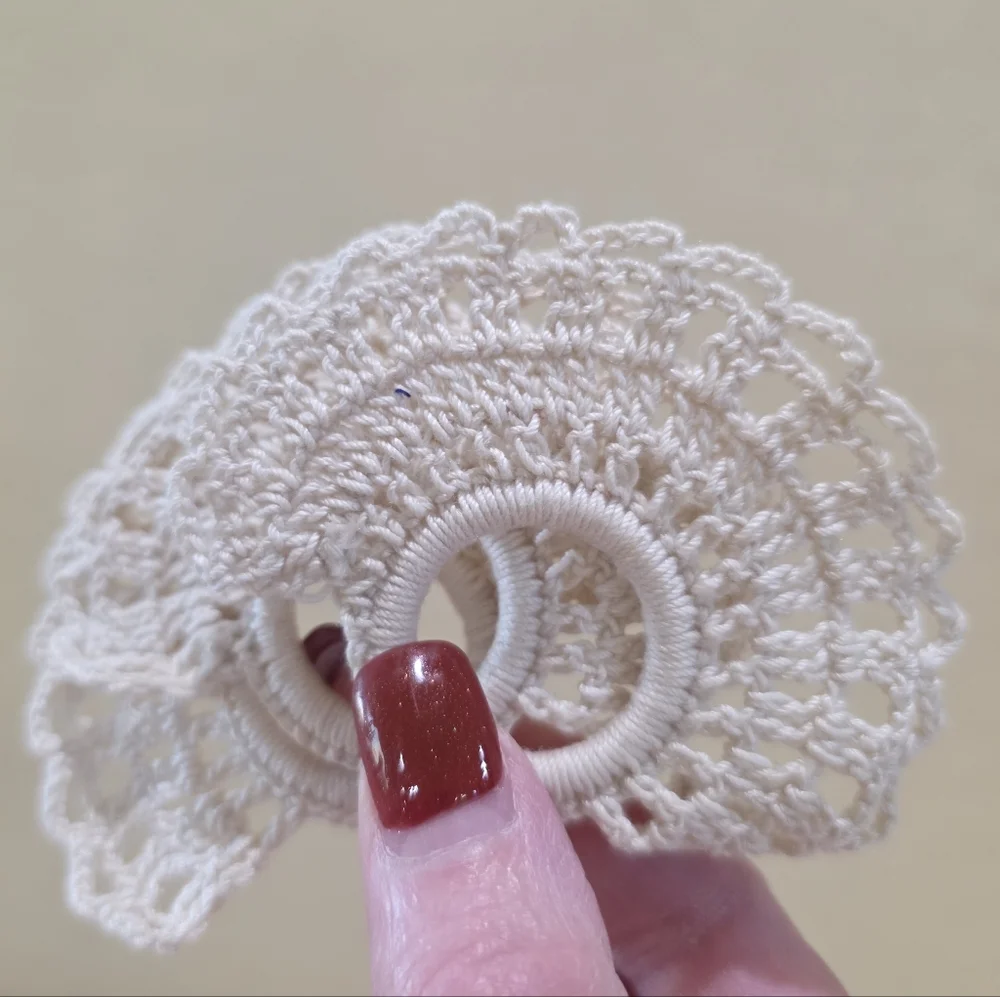 Vintage Handmade Ecru Ivory Beige Hand Crochet Napkin Rings Set of 6